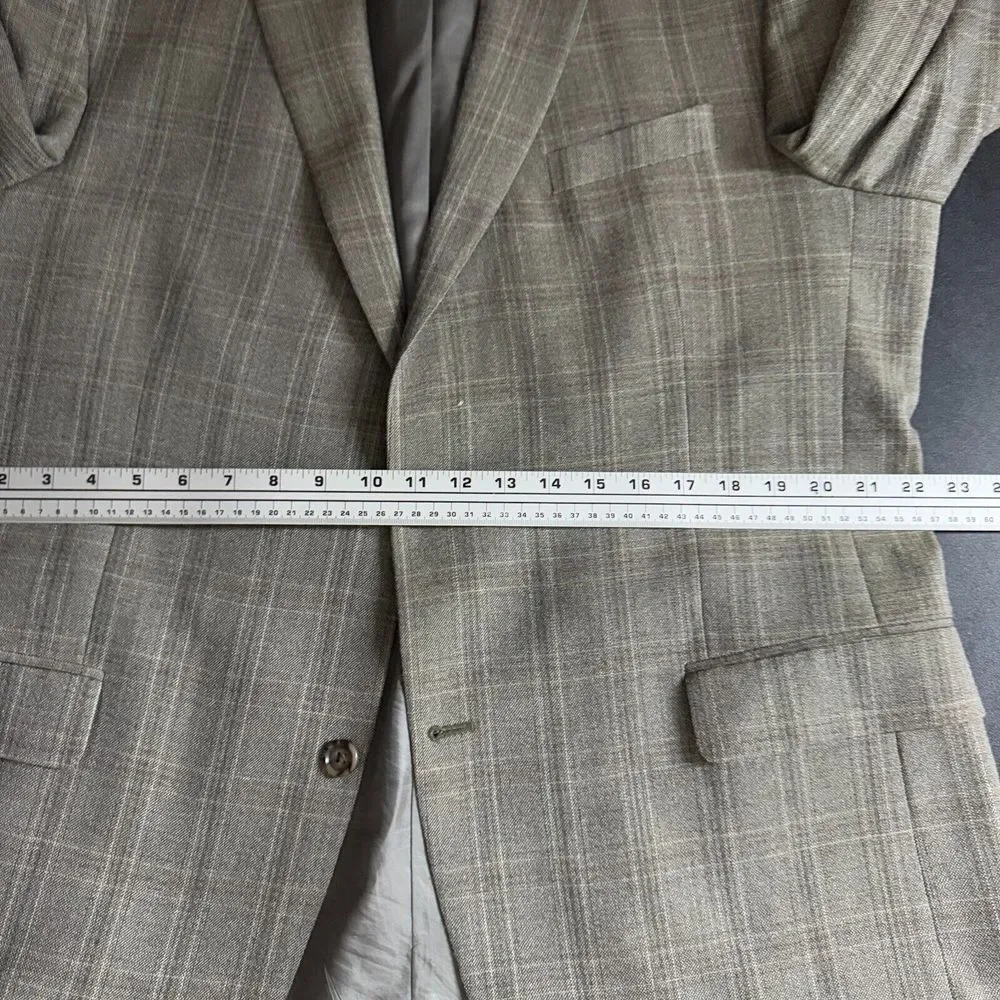 Jos A Bank Traditional Fit Blazer Sport Coat 44L Mens Check Brown Wool‎ Silk